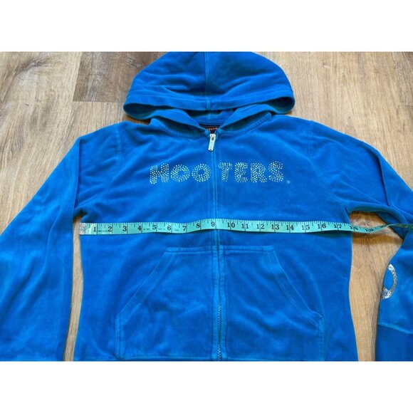 Y2K Hooters Blue Rhinestone Velour Hoodie M/L - Picture 4 of 8